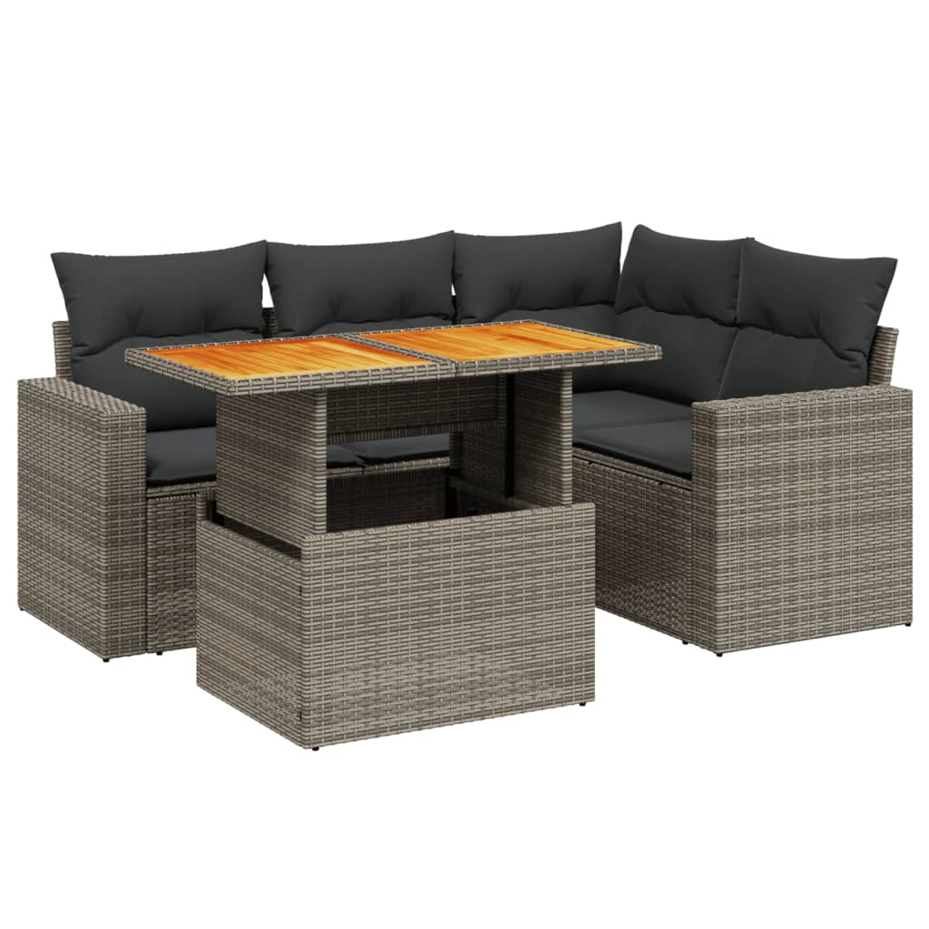 5-delige Loungeset met kussens poly rattan grijs is nu te koop bij PeponiXL, paradijselijk wonen!