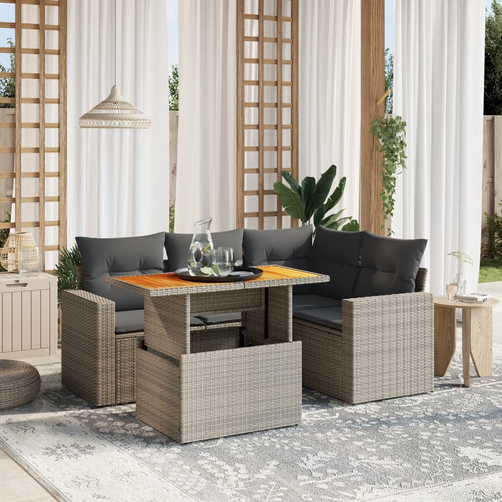 5-delige Loungeset met kussens poly rattan grijs is nu te koop bij PeponiXL, paradijselijk wonen!