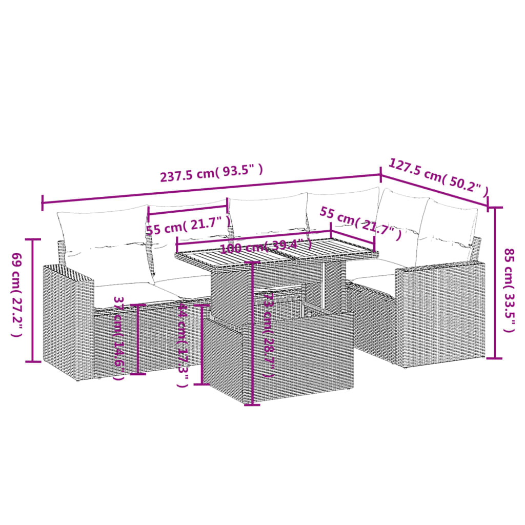 6-delige Loungeset met kussens poly rattan zwart is nu te koop bij PeponiXL, paradijselijk wonen!