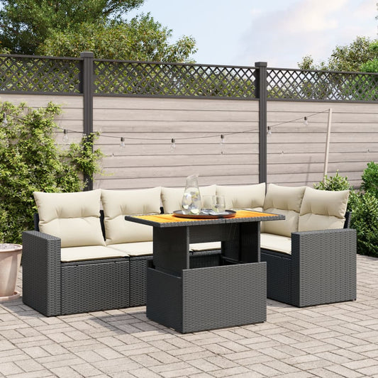6-delige Loungeset met kussens poly rattan zwart is nu te koop bij PeponiXL, paradijselijk wonen!