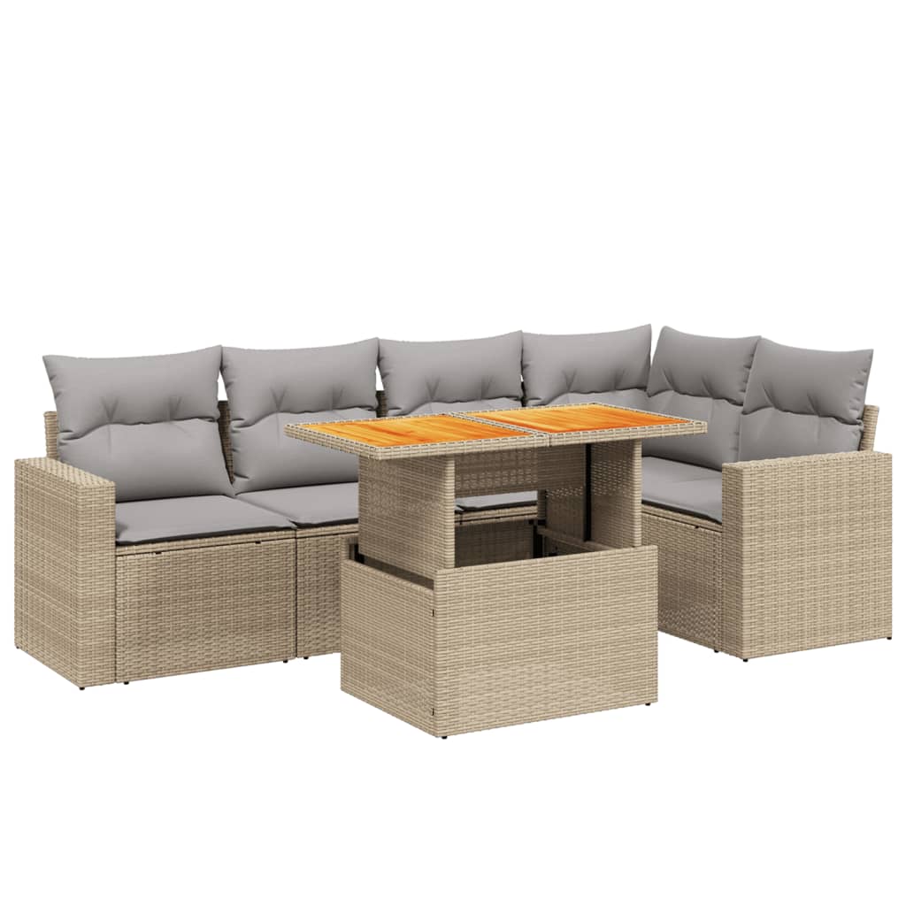 6-delige Loungeset met kussens poly rattan beige is nu te koop bij PeponiXL, paradijselijk wonen!