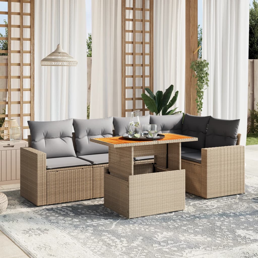 6-delige Loungeset met kussens poly rattan beige is nu te koop bij PeponiXL, paradijselijk wonen!