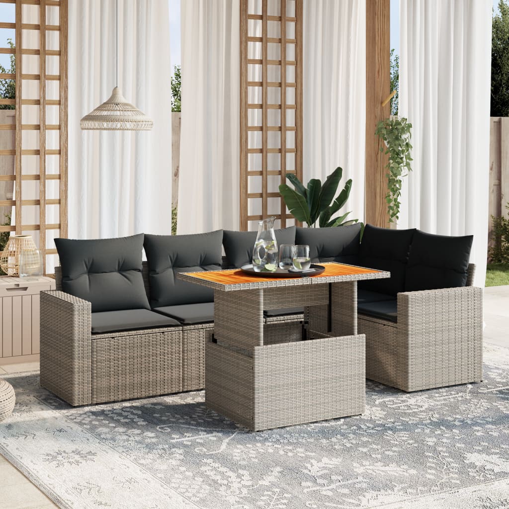 6-delige Loungeset met kussens poly rattan grijs is nu te koop bij PeponiXL, paradijselijk wonen!