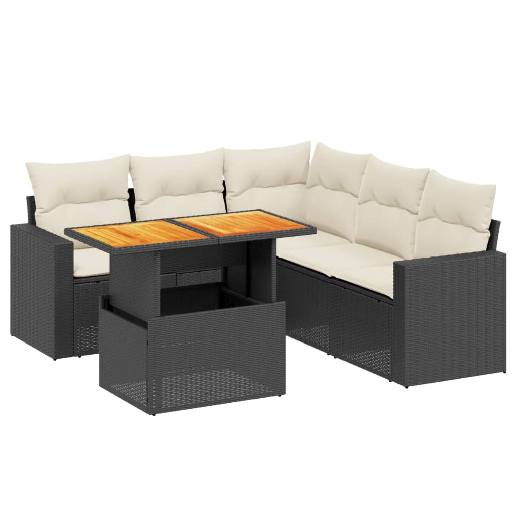 6-delige Loungeset met kussens poly rattan zwart is nu te koop bij PeponiXL, paradijselijk wonen!