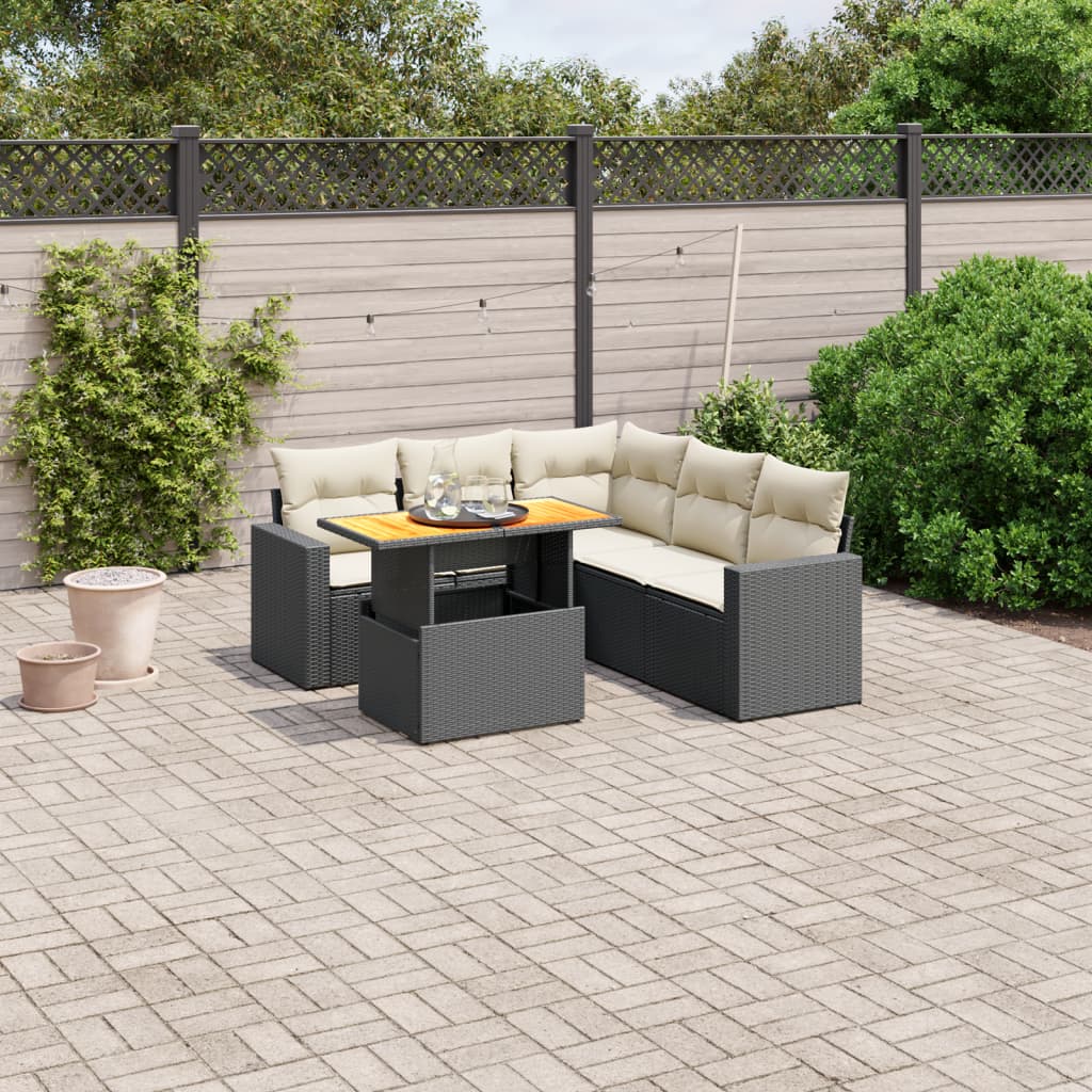 6-delige Loungeset met kussens poly rattan zwart is nu te koop bij PeponiXL, paradijselijk wonen!