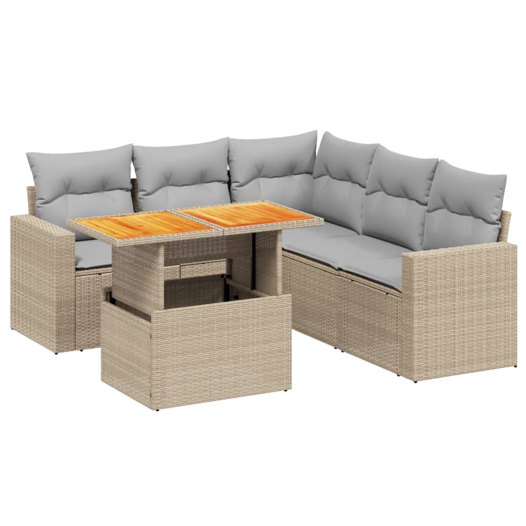 6-delige Loungeset met kussens poly rattan beige is nu te koop bij PeponiXL, paradijselijk wonen!