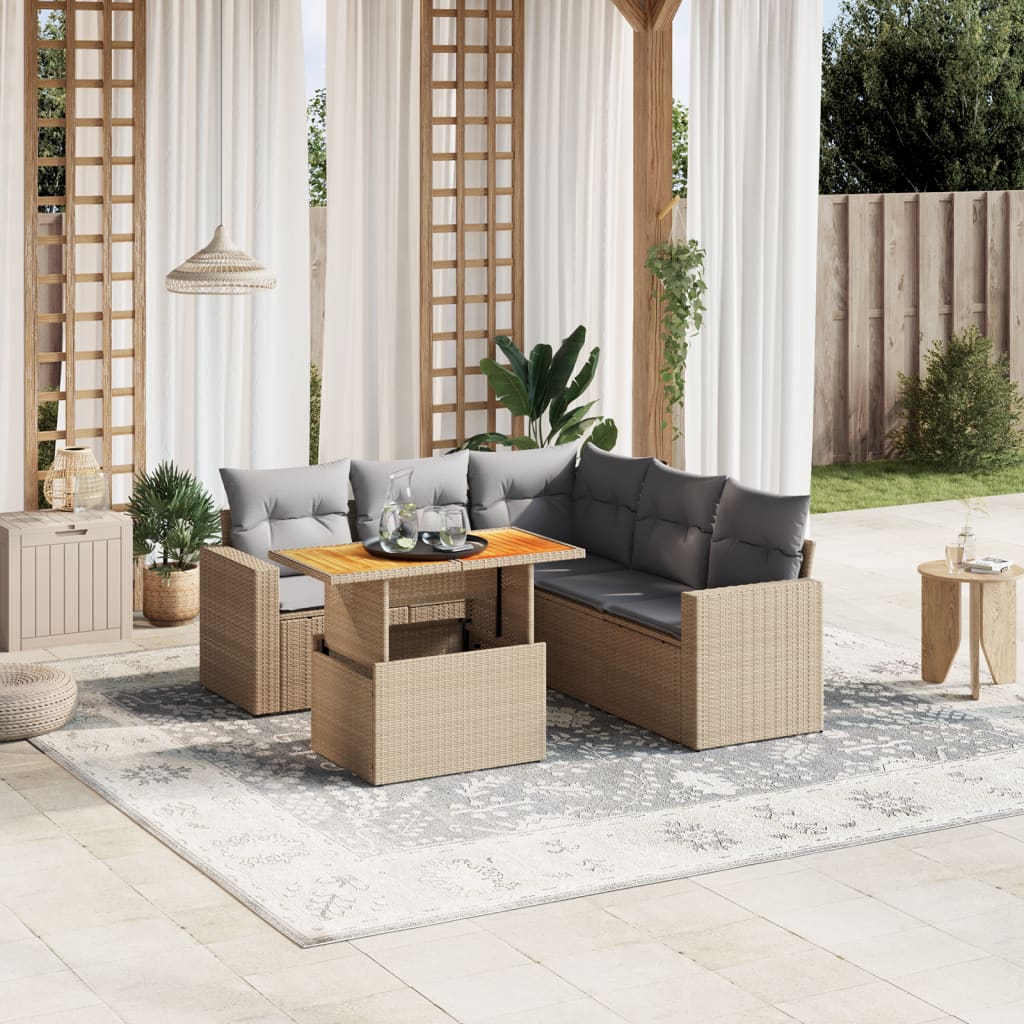 6-delige Loungeset met kussens poly rattan beige is nu te koop bij PeponiXL, paradijselijk wonen!