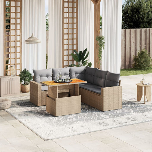 6-delige Loungeset met kussens poly rattan beige is nu te koop bij PeponiXL, paradijselijk wonen!