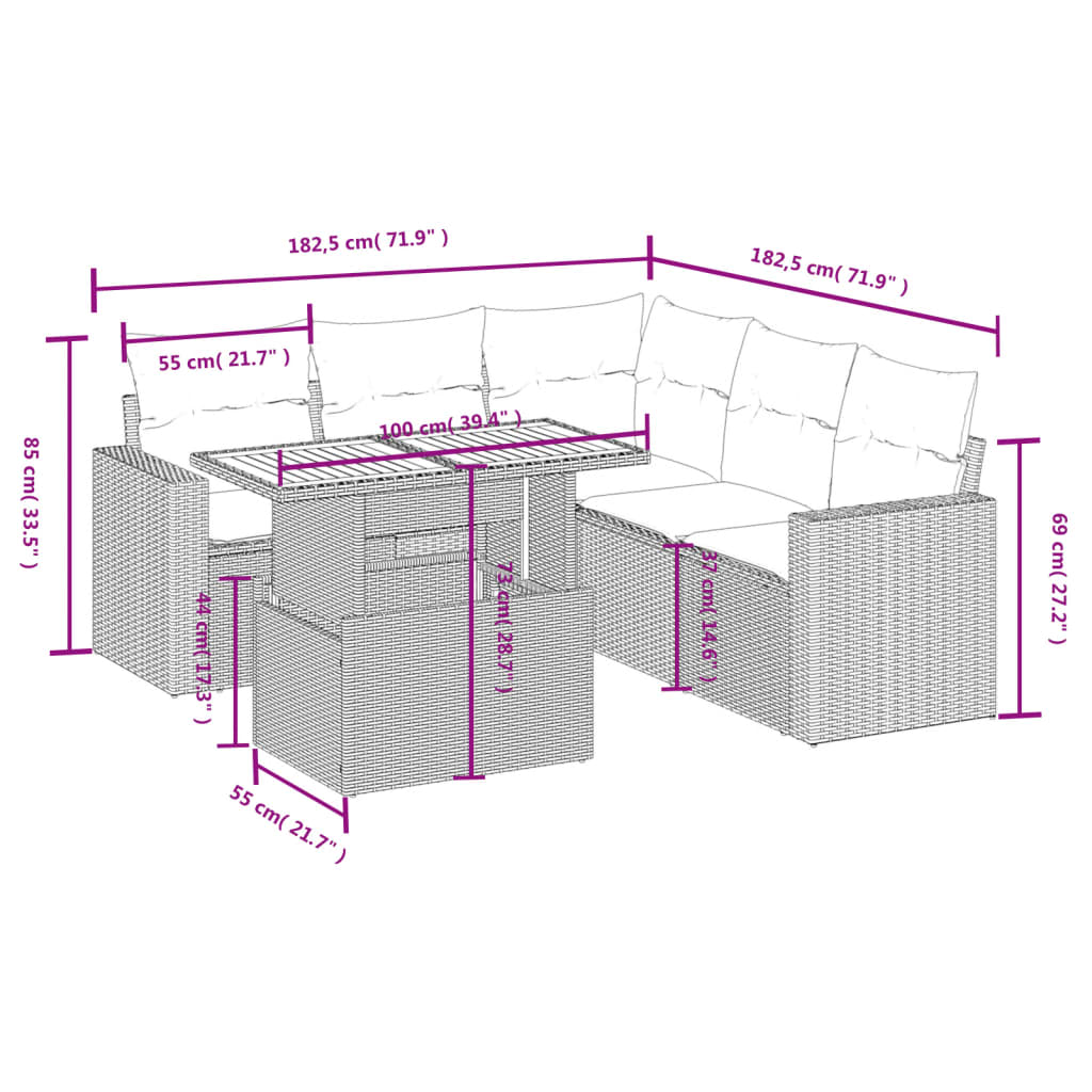 6-delige Loungeset met kussens poly rattan grijs is nu te koop bij PeponiXL, paradijselijk wonen!