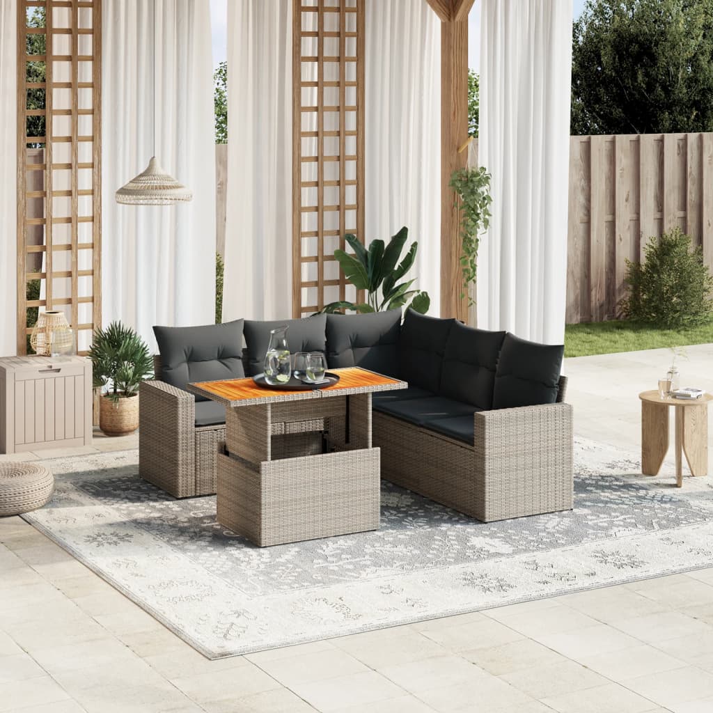 6-delige Loungeset met kussens poly rattan grijs is nu te koop bij PeponiXL, paradijselijk wonen!