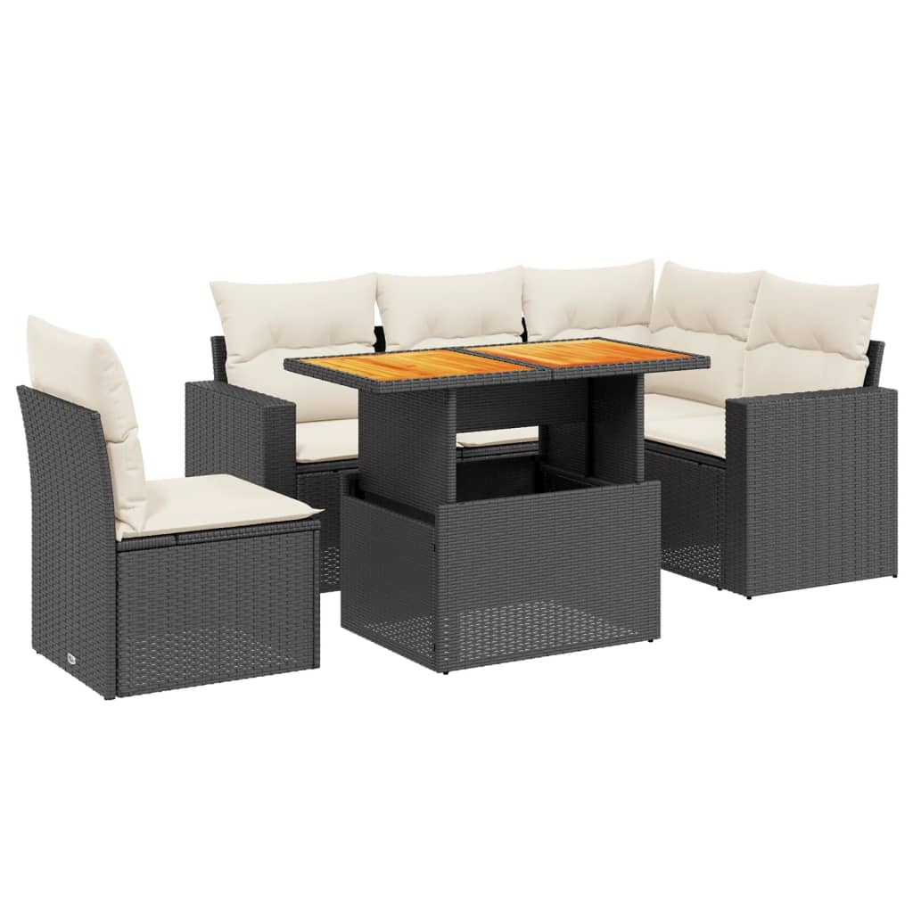 6-delige Loungeset met kussens poly rattan zwart is nu te koop bij PeponiXL, paradijselijk wonen!