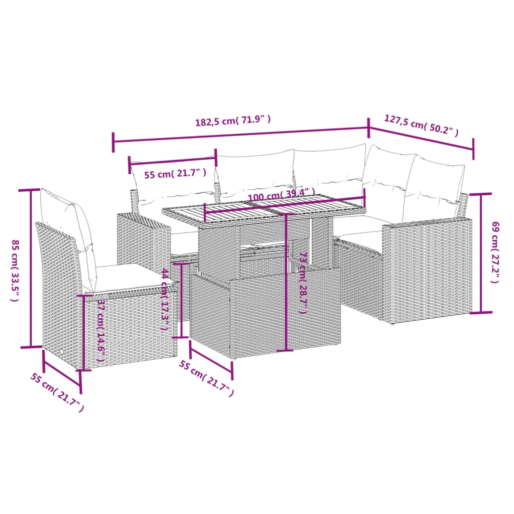 6-delige Loungeset met kussens poly rattan zwart is nu te koop bij PeponiXL, paradijselijk wonen!