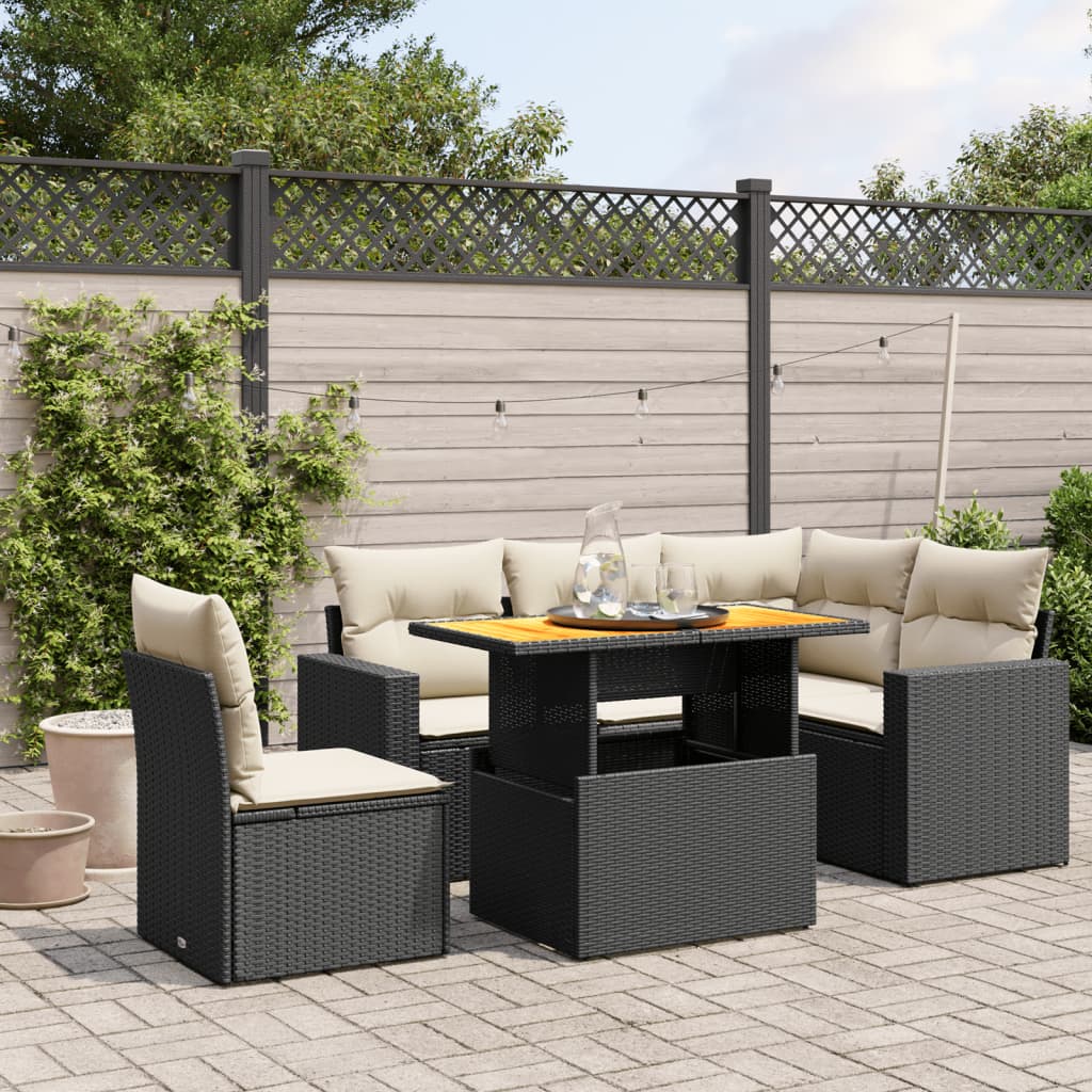 6-delige Loungeset met kussens poly rattan zwart is nu te koop bij PeponiXL, paradijselijk wonen!