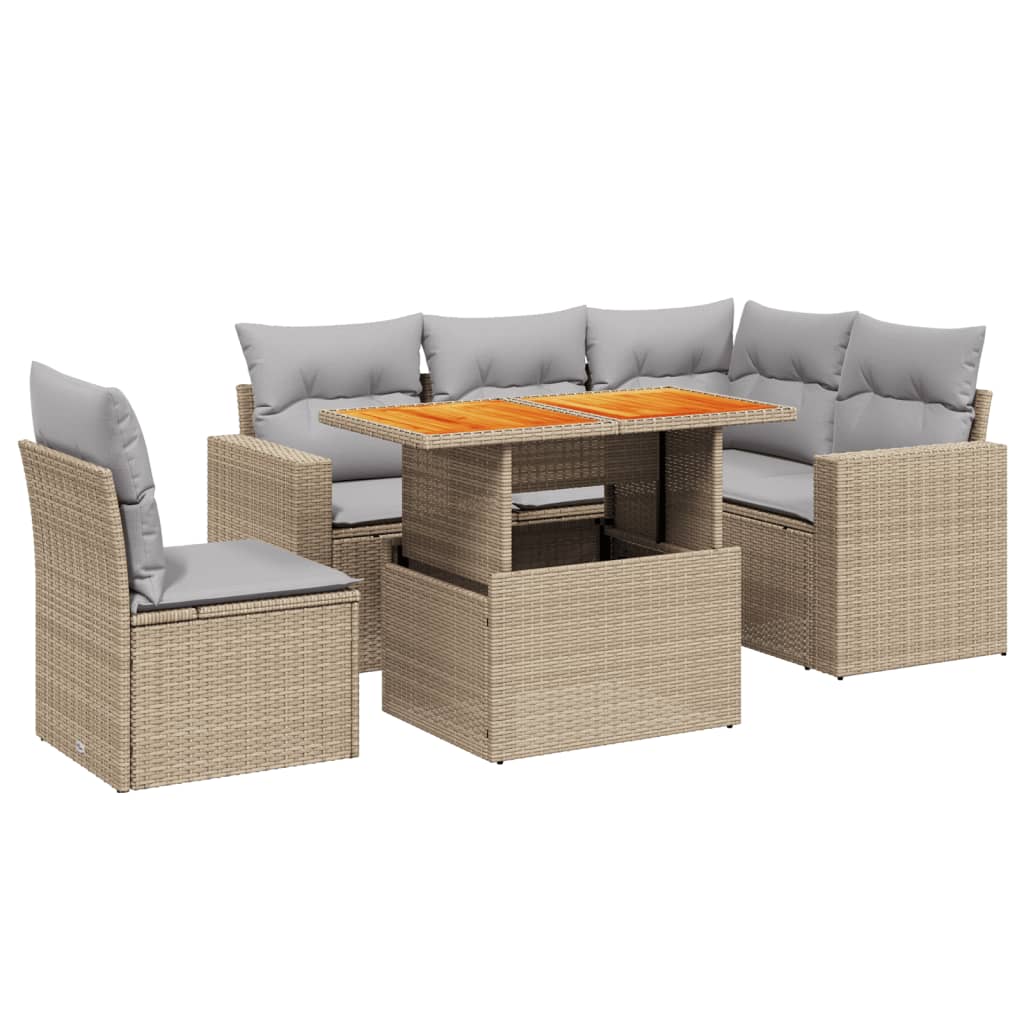 6-delige Loungeset met kussens poly rattan beige is nu te koop bij PeponiXL, paradijselijk wonen!
