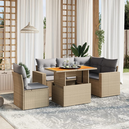 6-delige Loungeset met kussens poly rattan beige is nu te koop bij PeponiXL, paradijselijk wonen!