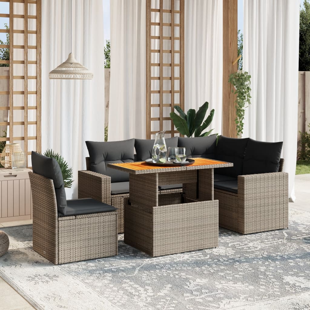 6-delige Loungeset met kussens poly rattan grijs is nu te koop bij PeponiXL, paradijselijk wonen!