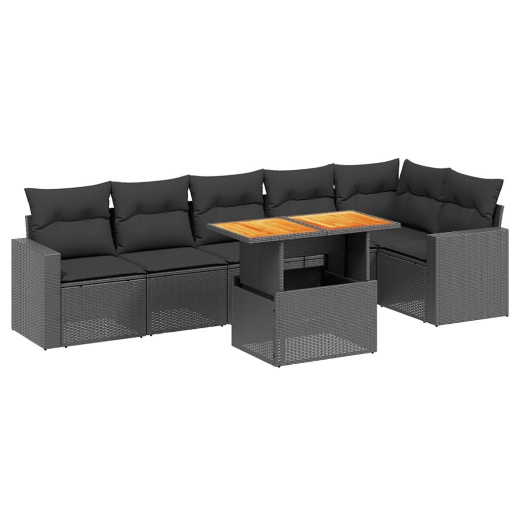 7-delige Loungeset met kussens poly rattan zwart is nu te koop bij PeponiXL, paradijselijk wonen!