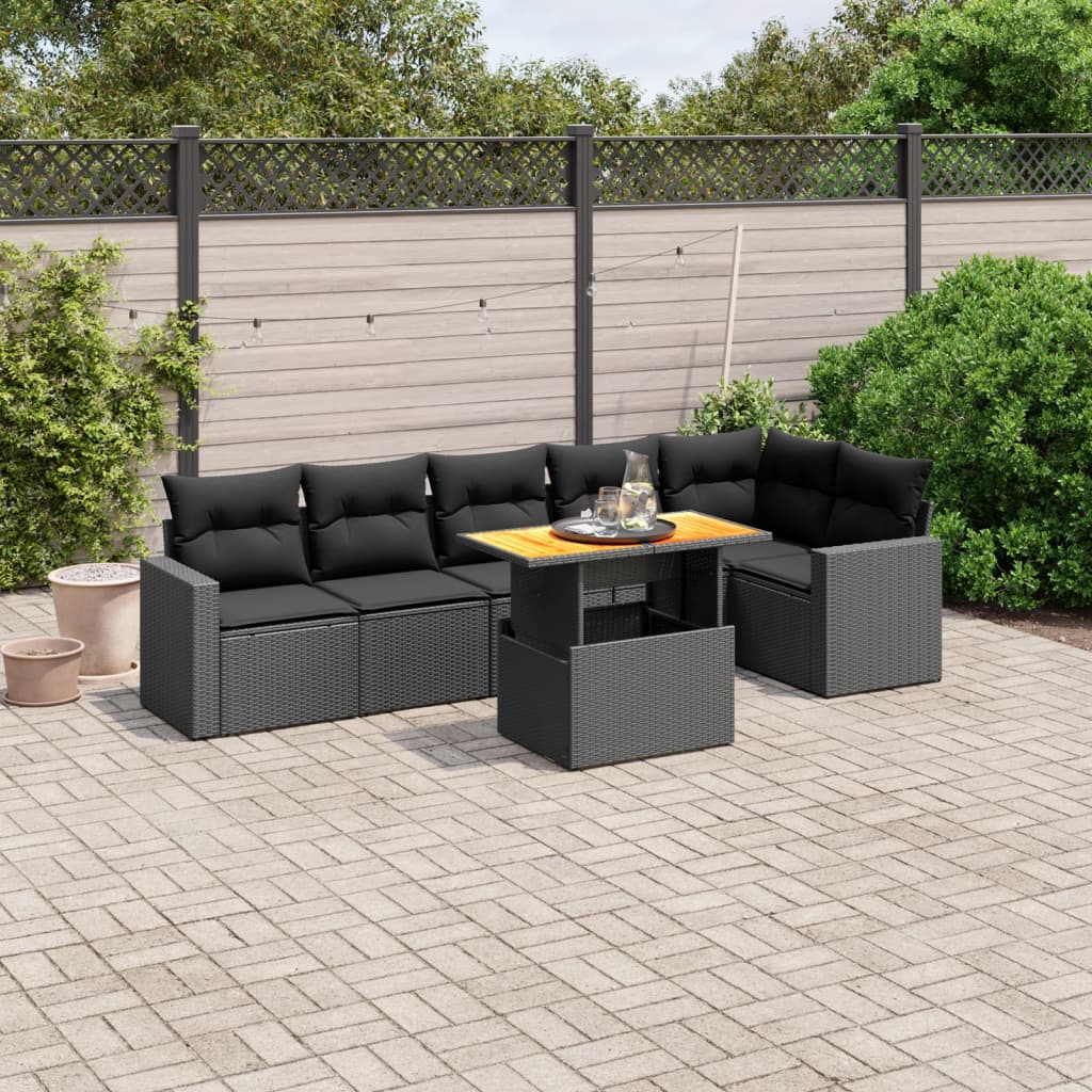 7-delige Loungeset met kussens poly rattan zwart is nu te koop bij PeponiXL, paradijselijk wonen!