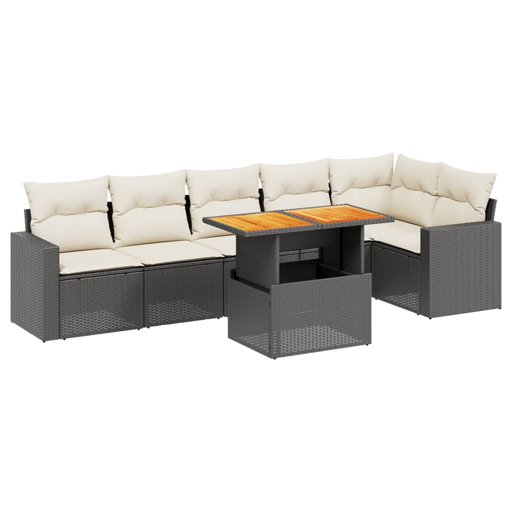 7-delige Loungeset met kussens poly rattan zwart is nu te koop bij PeponiXL, paradijselijk wonen!