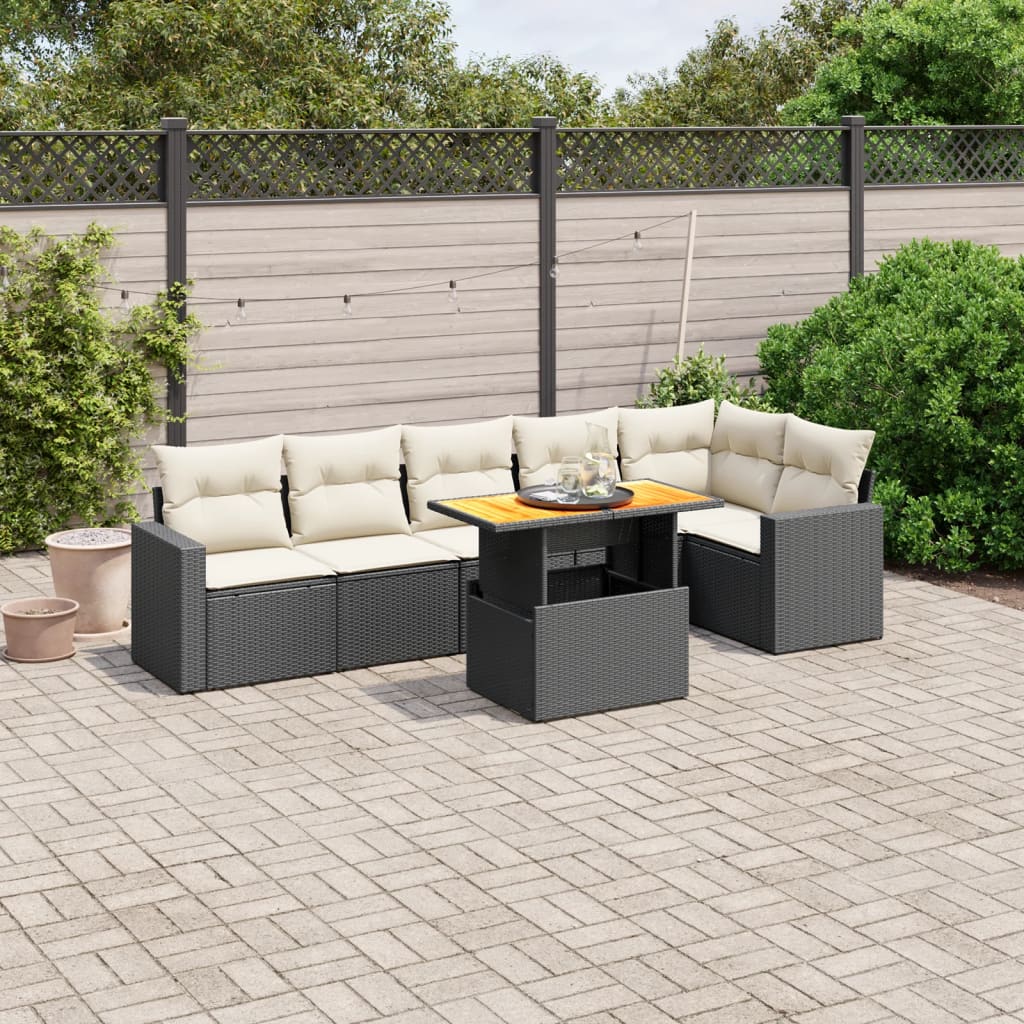 7-delige Loungeset met kussens poly rattan zwart is nu te koop bij PeponiXL, paradijselijk wonen!