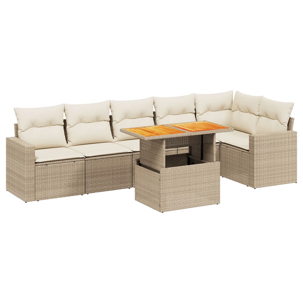 7-delige Loungeset met kussens poly rattan beige is nu te koop bij PeponiXL, paradijselijk wonen!
