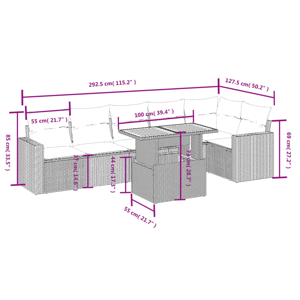7-delige Loungeset met kussens poly rattan beige is nu te koop bij PeponiXL, paradijselijk wonen!