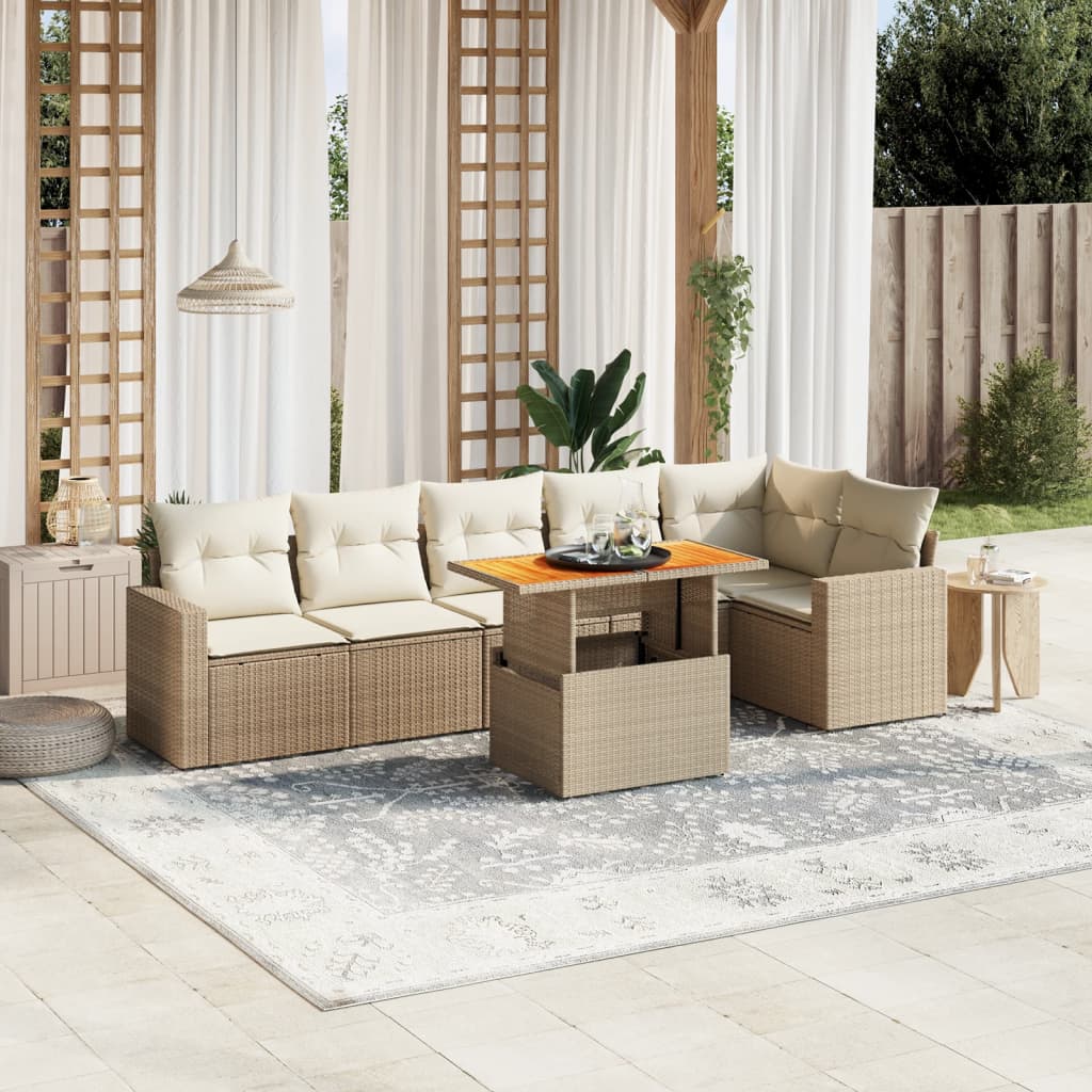 7-delige Loungeset met kussens poly rattan beige is nu te koop bij PeponiXL, paradijselijk wonen!