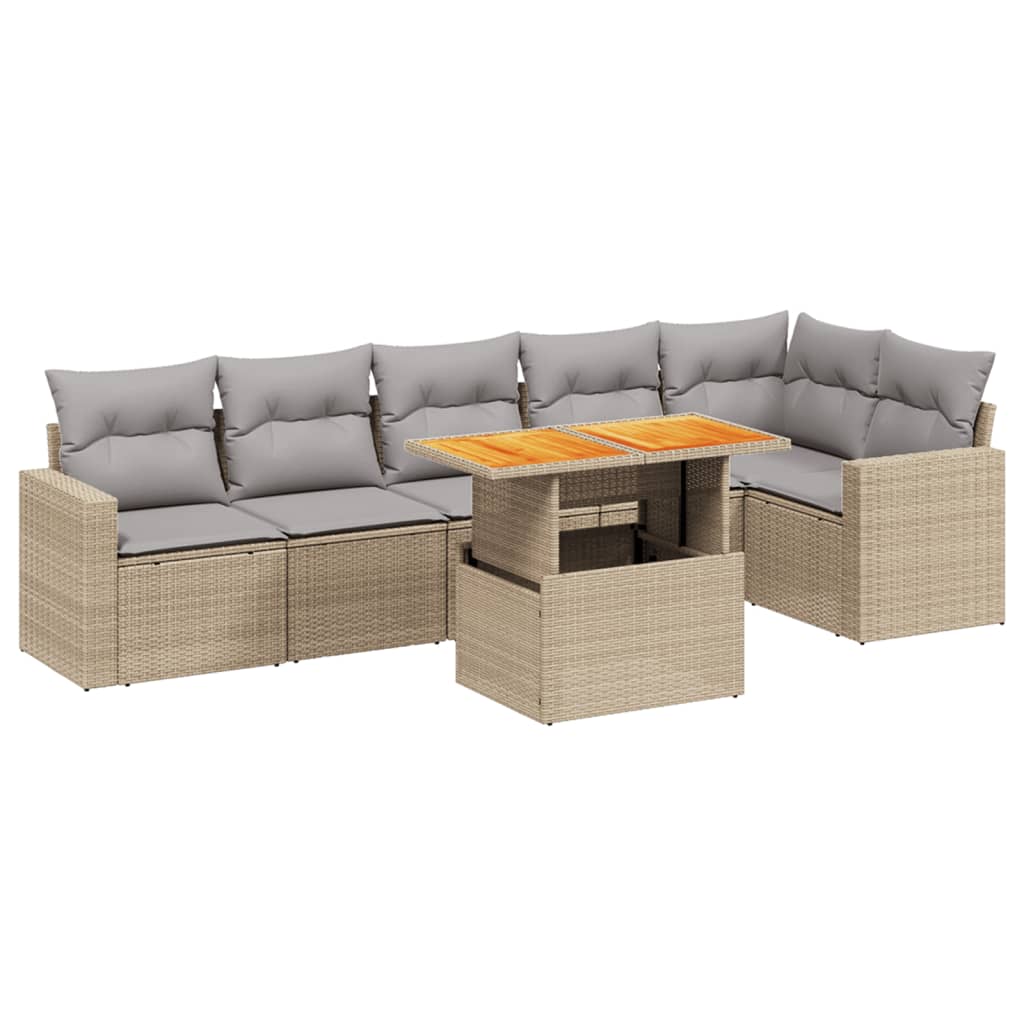 7-delige Loungeset met kussens poly rattan beige is nu te koop bij PeponiXL, paradijselijk wonen!