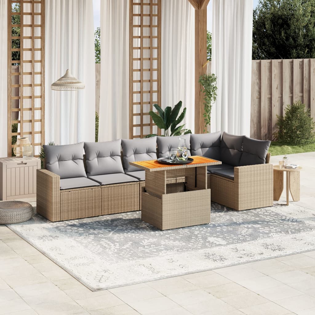 7-delige Loungeset met kussens poly rattan beige is nu te koop bij PeponiXL, paradijselijk wonen!