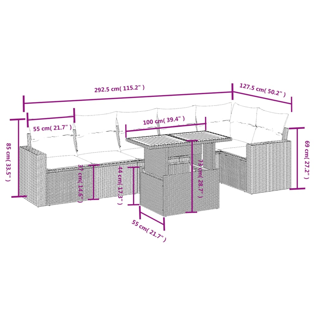 7-delige Loungeset met kussens poly rattan grijs is nu te koop bij PeponiXL, paradijselijk wonen!