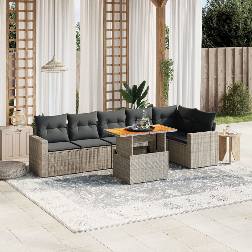 7-delige Loungeset met kussens poly rattan grijs is nu te koop bij PeponiXL, paradijselijk wonen!