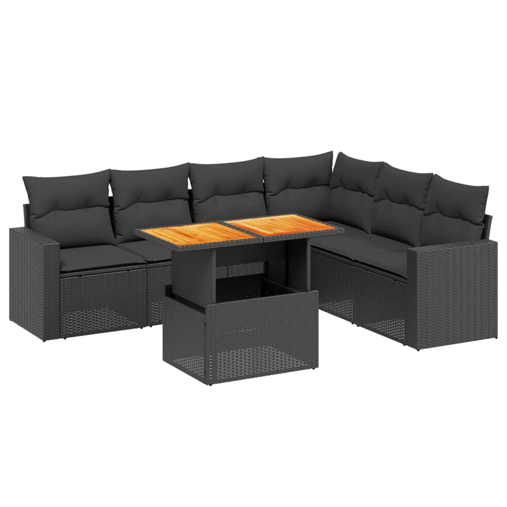 7-delige Loungeset met kussens poly rattan zwart is nu te koop bij PeponiXL, paradijselijk wonen!