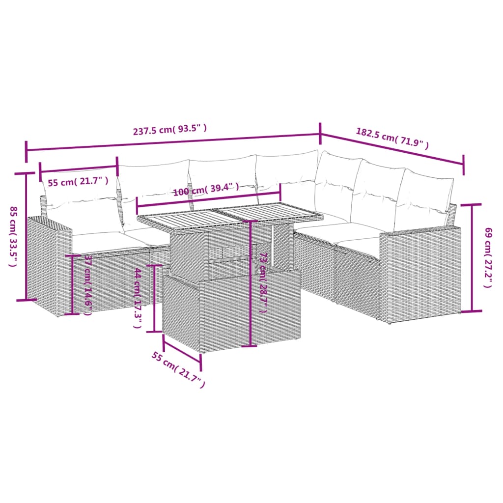 7-delige Loungeset met kussens poly rattan zwart is nu te koop bij PeponiXL, paradijselijk wonen!