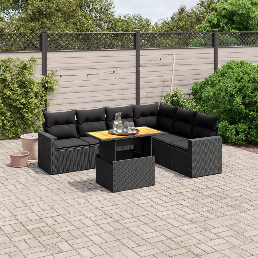 7-delige Loungeset met kussens poly rattan zwart is nu te koop bij PeponiXL, paradijselijk wonen!