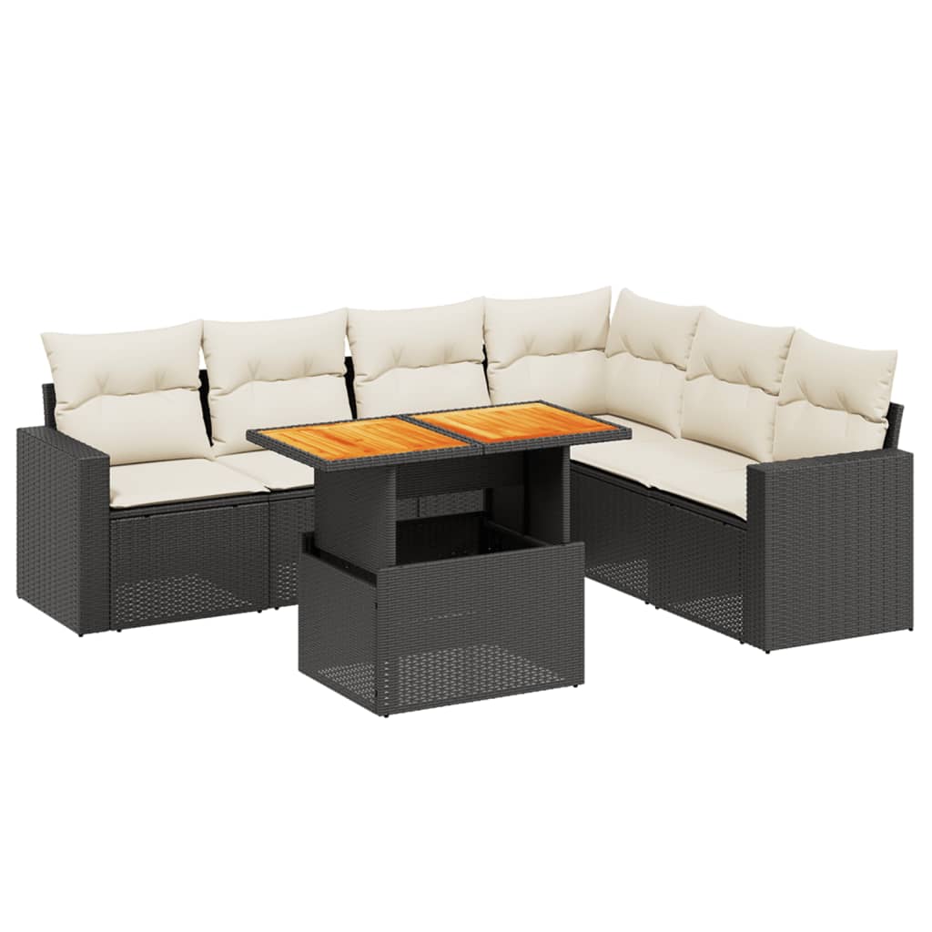 7-delige Loungeset met kussens poly rattan zwart is nu te koop bij PeponiXL, paradijselijk wonen!