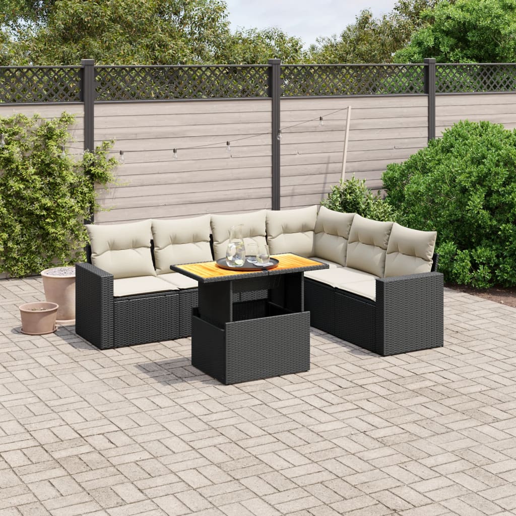 7-delige Loungeset met kussens poly rattan zwart is nu te koop bij PeponiXL, paradijselijk wonen!