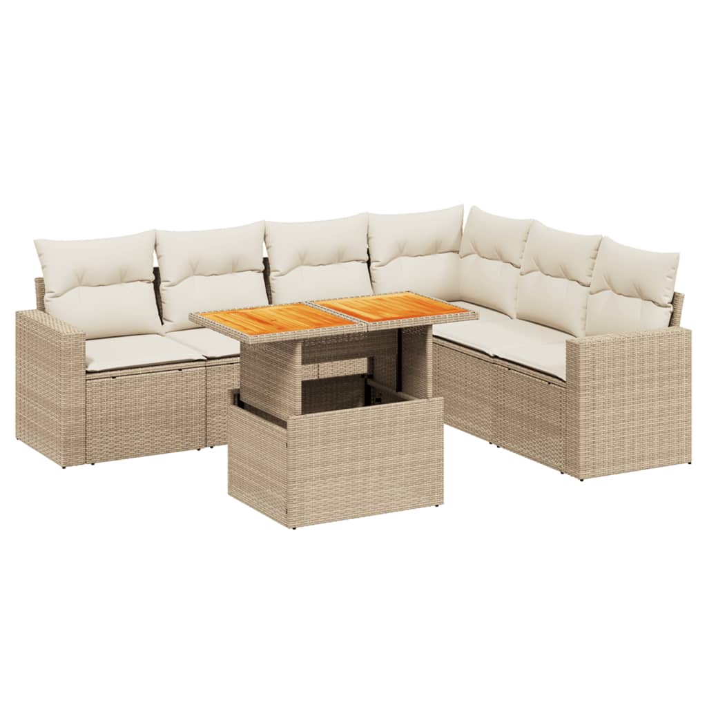 7-delige Loungeset met kussens poly rattan beige is nu te koop bij PeponiXL, paradijselijk wonen!