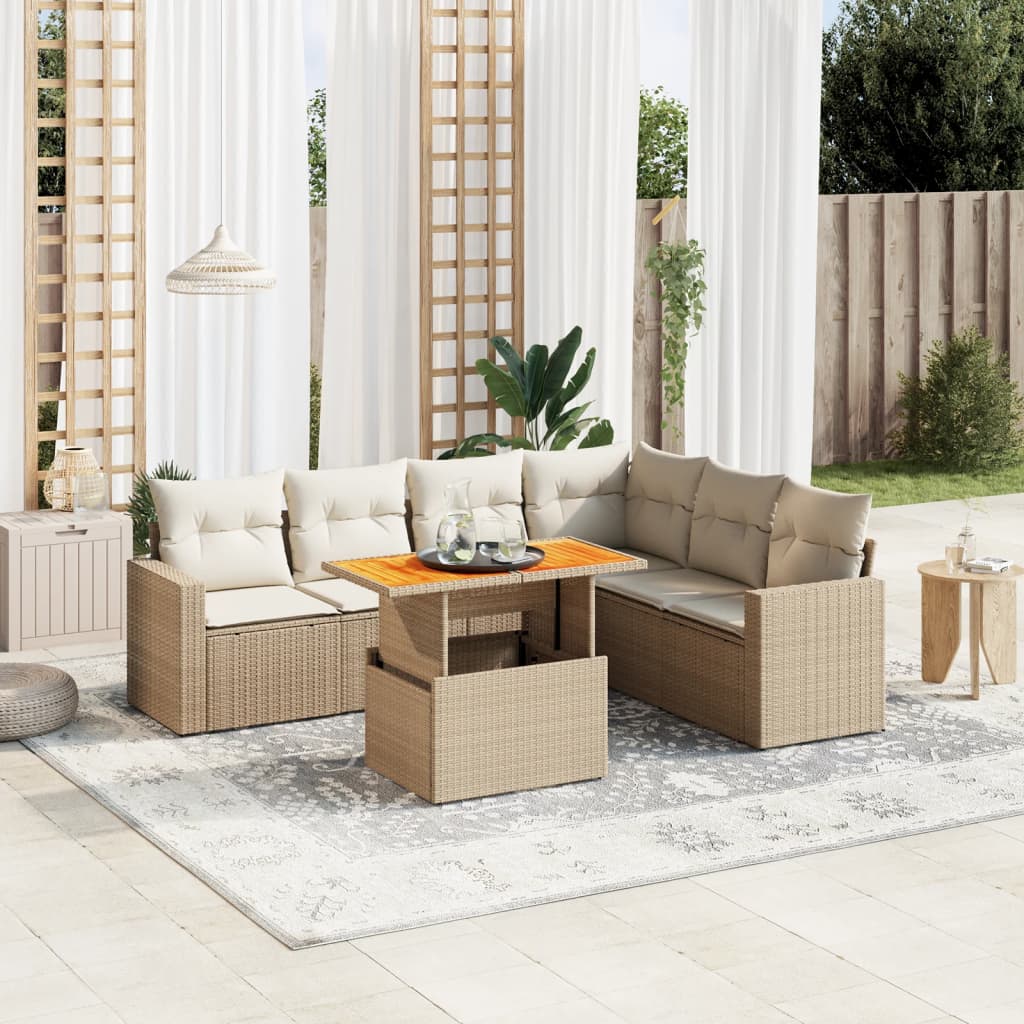 7-delige Loungeset met kussens poly rattan beige is nu te koop bij PeponiXL, paradijselijk wonen!