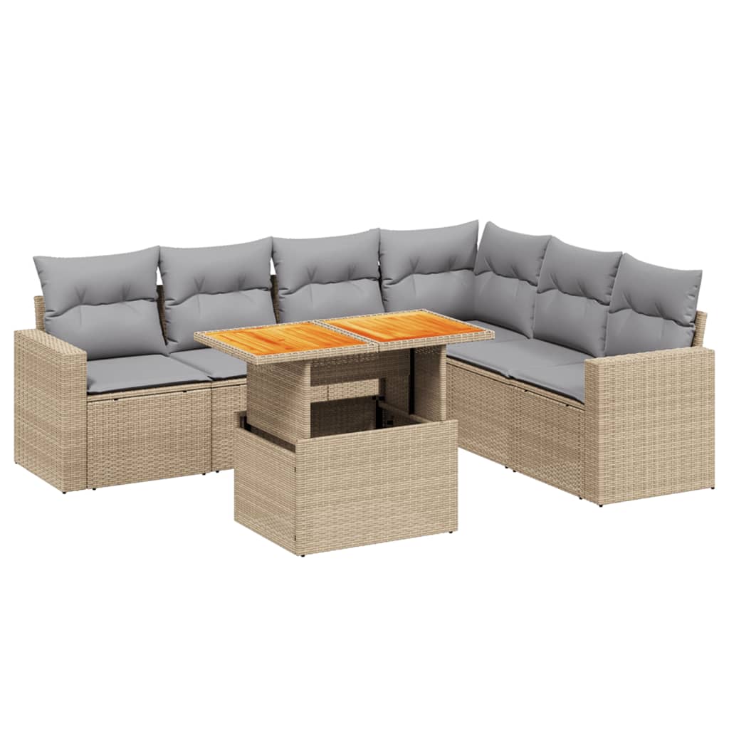7-delige Loungeset met kussens poly rattan beige is nu te koop bij PeponiXL, paradijselijk wonen!