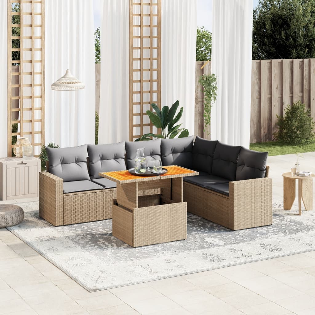 7-delige Loungeset met kussens poly rattan beige is nu te koop bij PeponiXL, paradijselijk wonen!