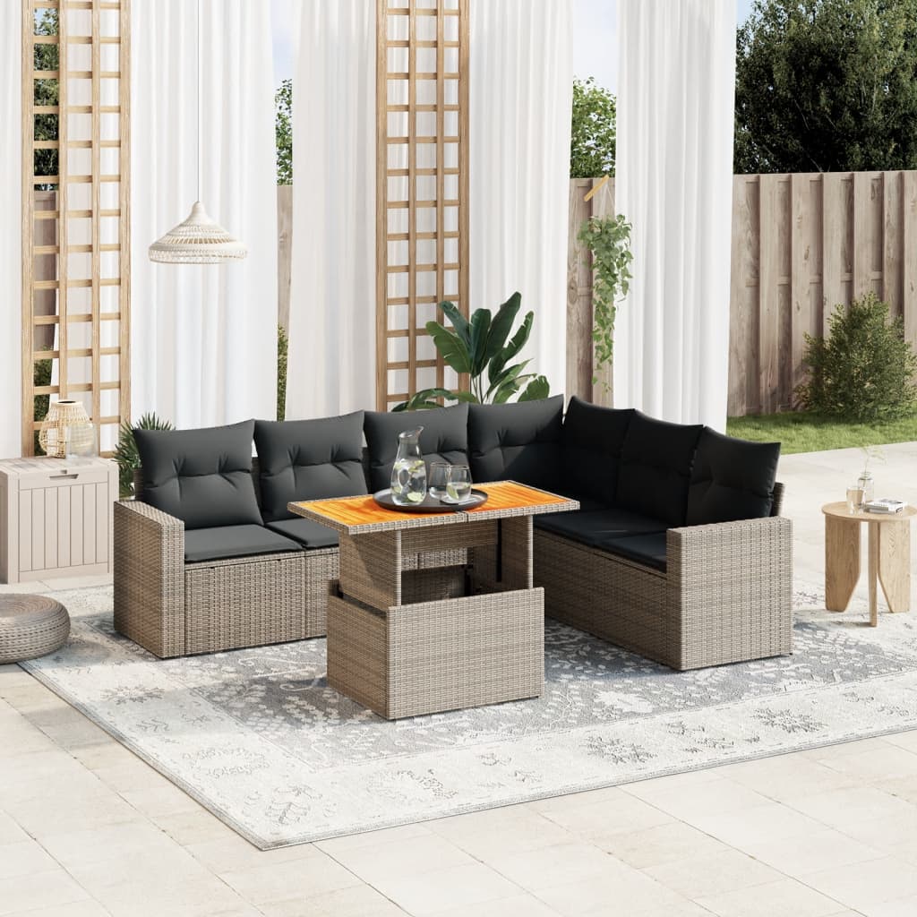 7-delige Loungeset met kussens poly rattan grijs is nu te koop bij PeponiXL, paradijselijk wonen!
