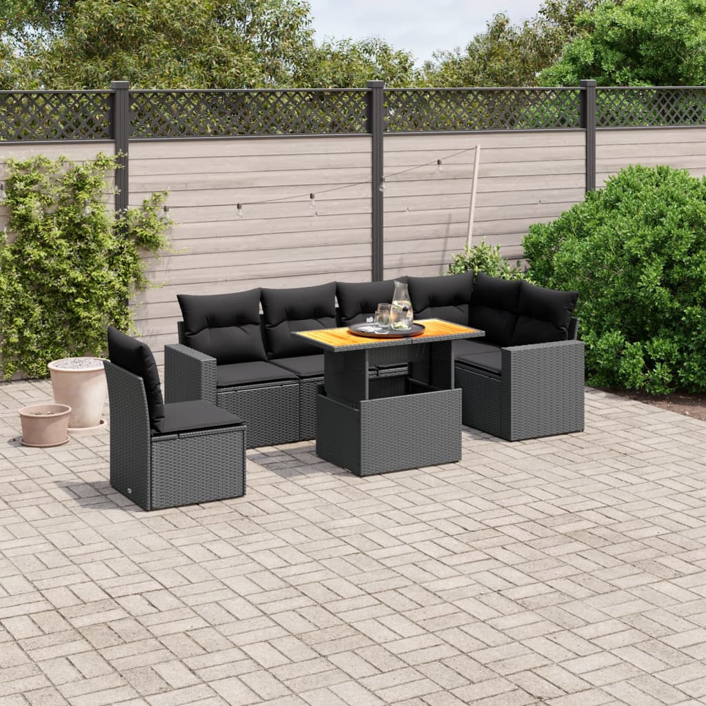 7-delige Loungeset met kussens poly rattan zwart is nu te koop bij PeponiXL, paradijselijk wonen!