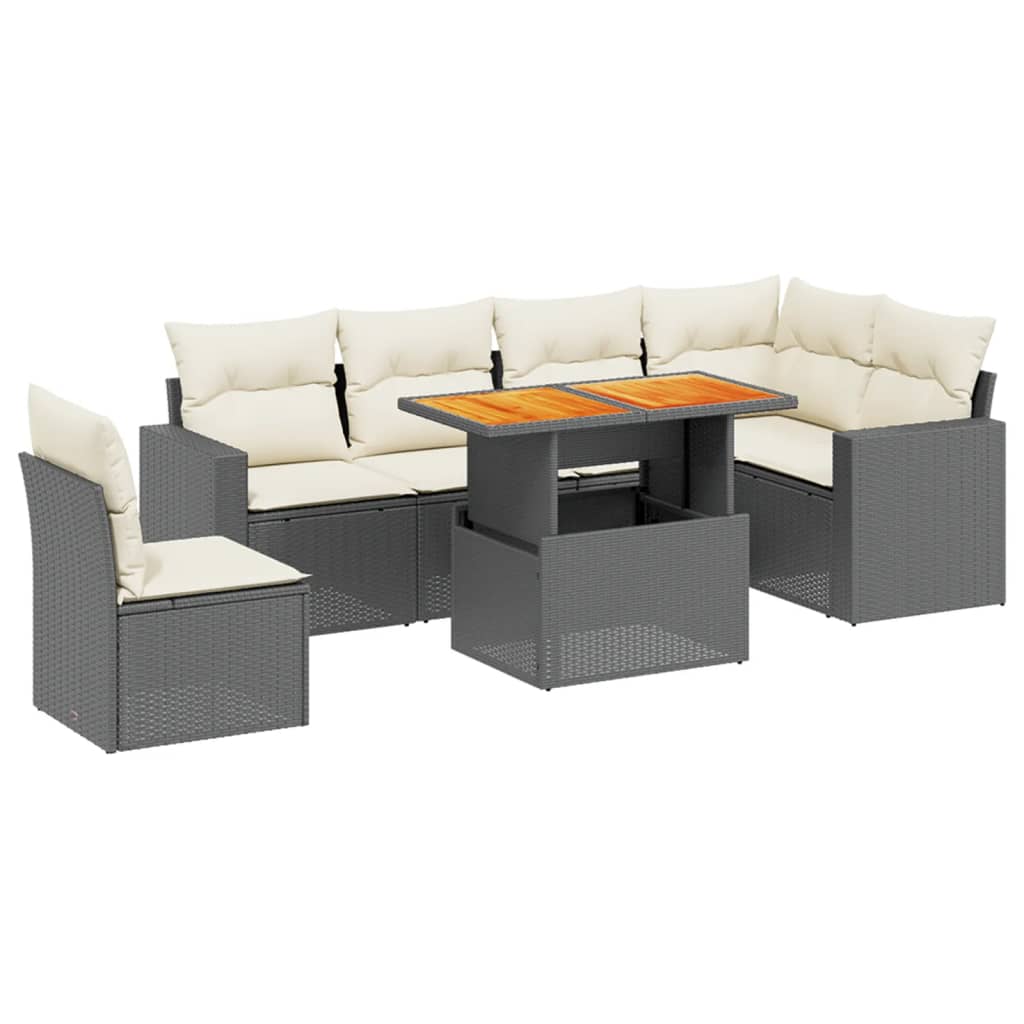 7-delige Loungeset met kussens poly rattan zwart is nu te koop bij PeponiXL, paradijselijk wonen!