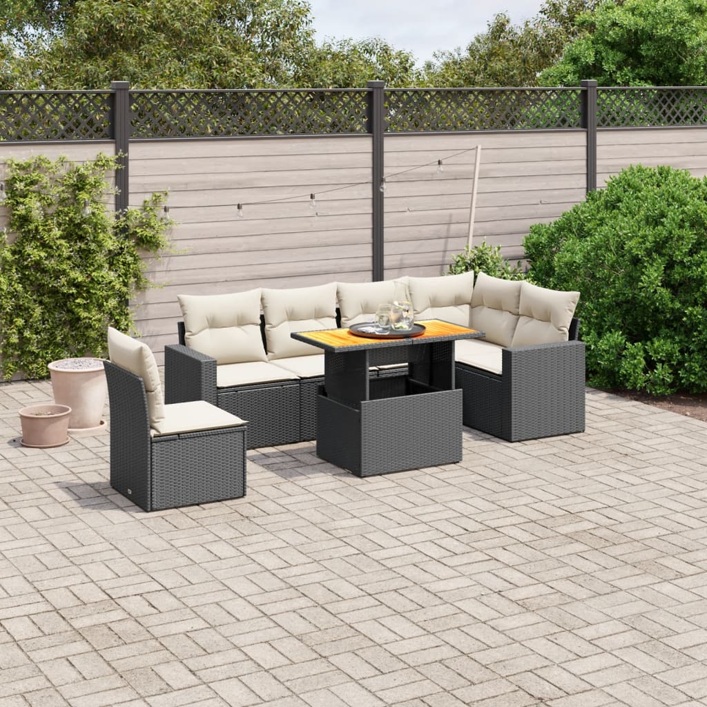 7-delige Loungeset met kussens poly rattan zwart is nu te koop bij PeponiXL, paradijselijk wonen!