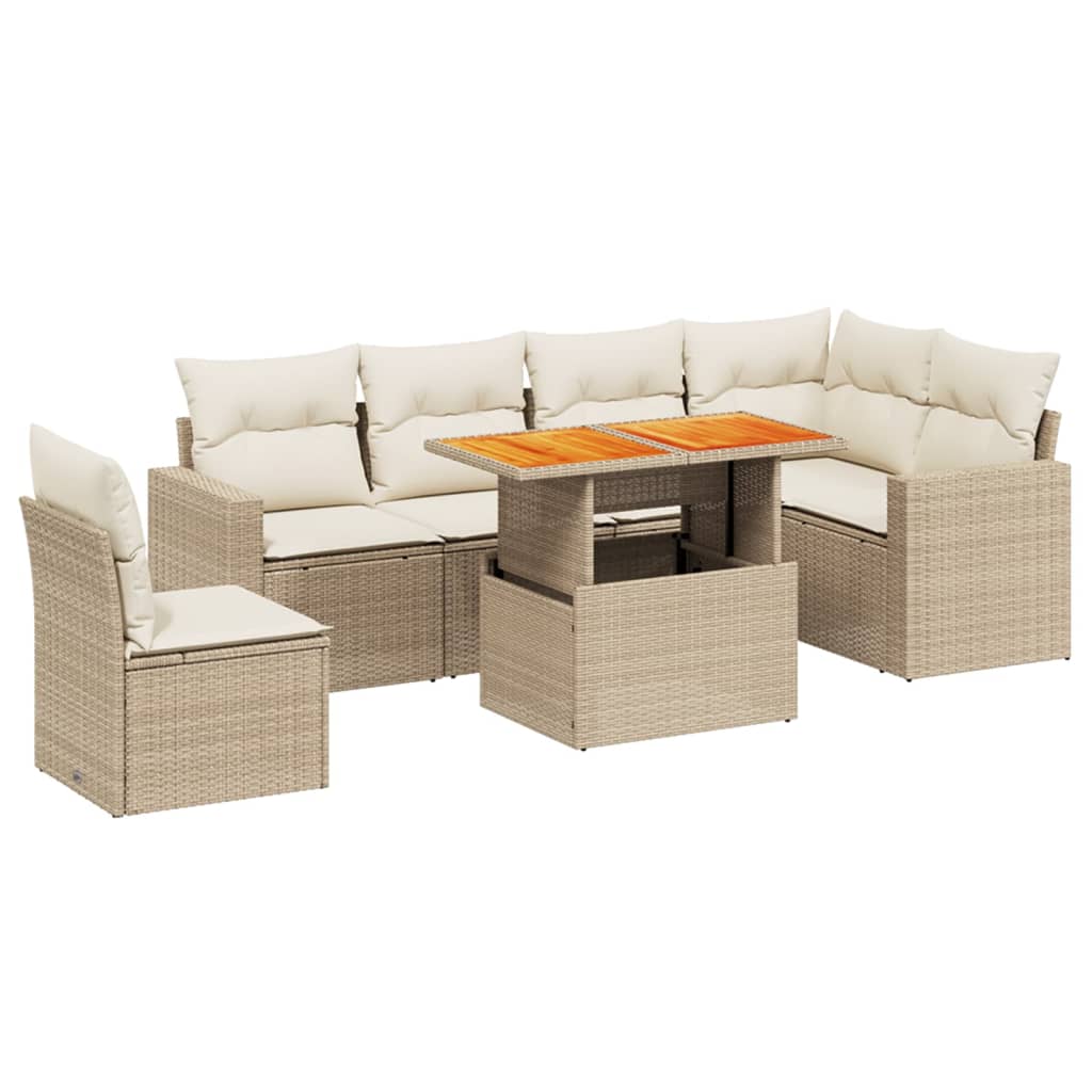 7-delige Loungeset met kussens poly rattan beige is nu te koop bij PeponiXL, paradijselijk wonen!