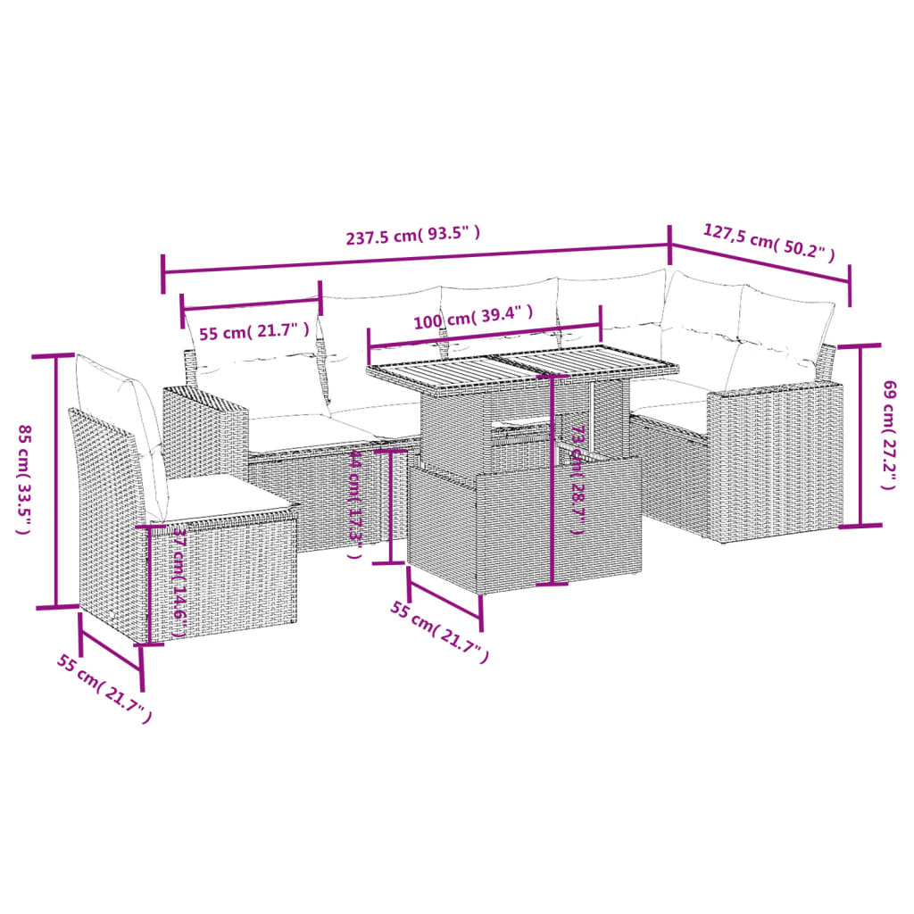 7-delige Loungeset met kussens poly rattan beige is nu te koop bij PeponiXL, paradijselijk wonen!