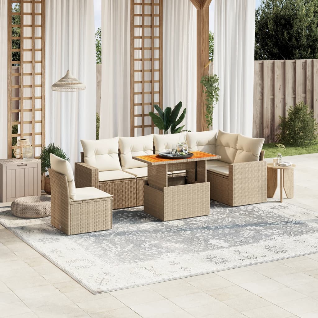 7-delige Loungeset met kussens poly rattan beige is nu te koop bij PeponiXL, paradijselijk wonen!