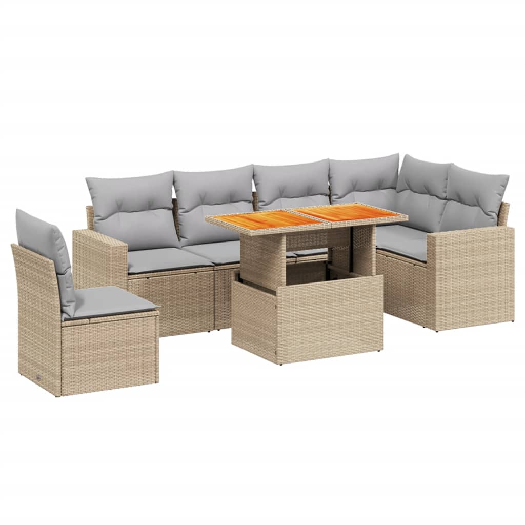 7-delige Loungeset met kussens poly rattan beige is nu te koop bij PeponiXL, paradijselijk wonen!