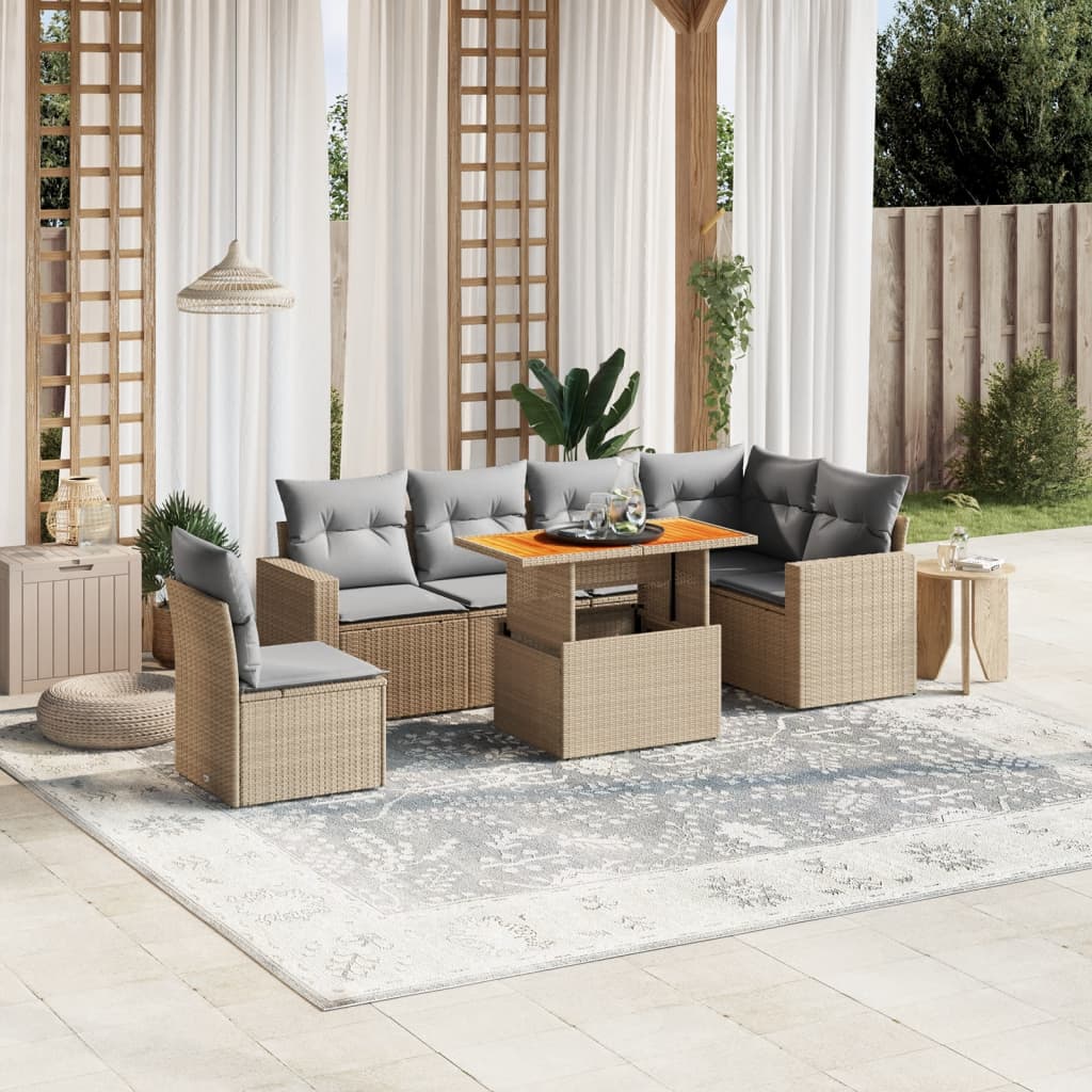 7-delige Loungeset met kussens poly rattan beige is nu te koop bij PeponiXL, paradijselijk wonen!