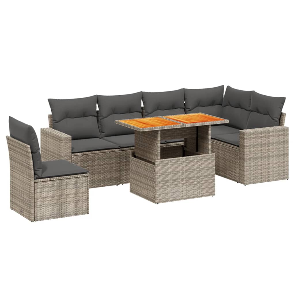 7-delige Loungeset met kussens poly rattan grijs is nu te koop bij PeponiXL, paradijselijk wonen!
